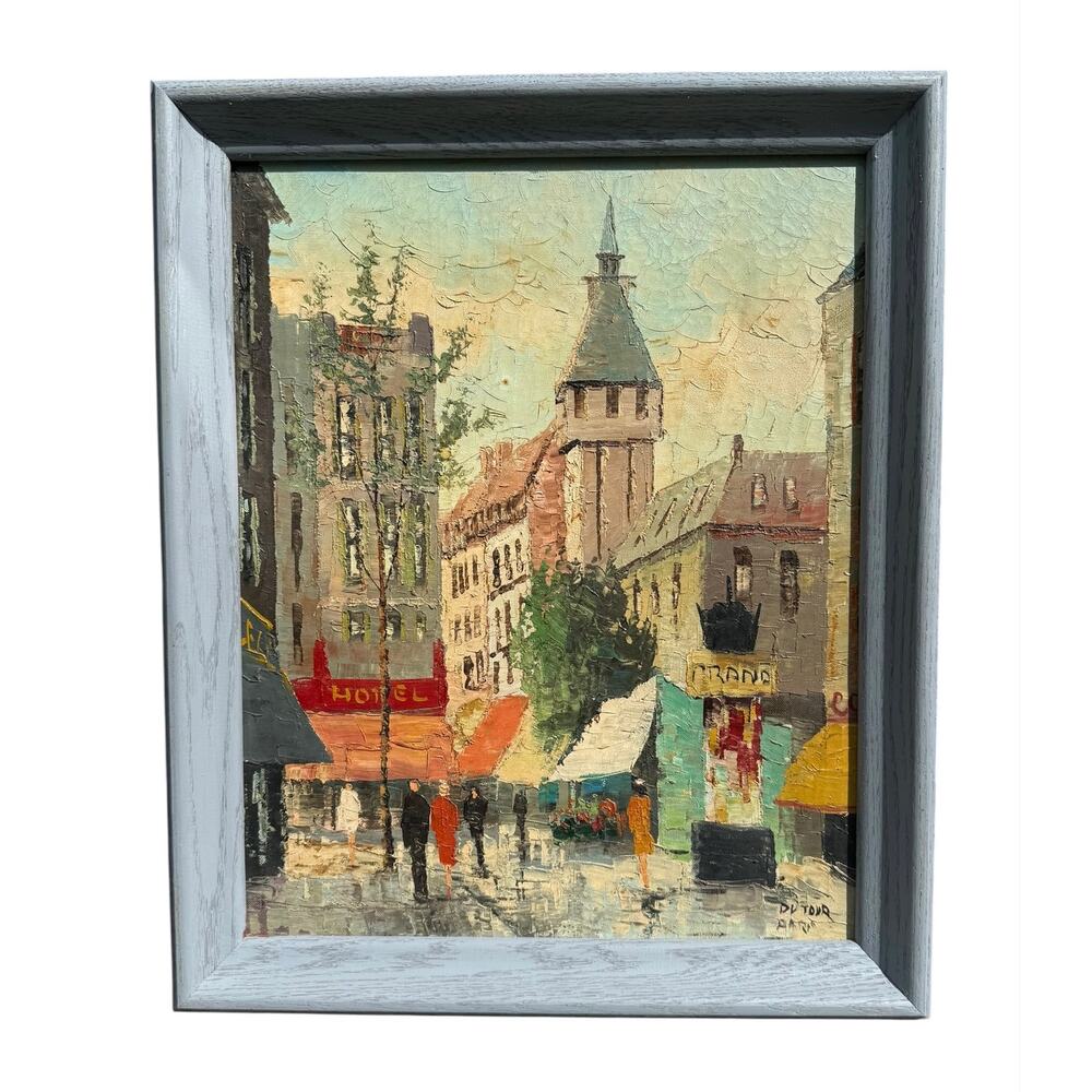 Mid 20th Century Framed Oil Painting “Paris Street Scene” Artist Bernard Dufour
